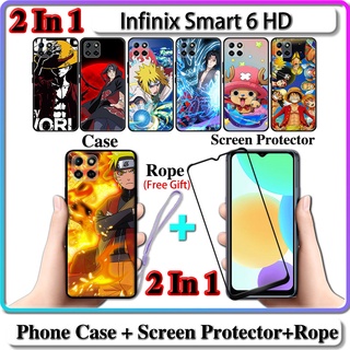 2 IN 1 เคส Infinix Smart 6 HD พร้อมกระจกนิรภัยกันรอยหน้าจอโค้ง เซรามิค นารูโตะ และการออกแบบ One Piece