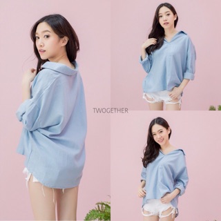 •TWOGETHER• เสื้อเชิ๊ตผ้ายีนคอวี