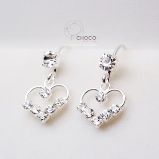 S925 ต่างหูเงินแท้หัวใจระย้าเพชร CZ Sterling Silver Earrings ET62