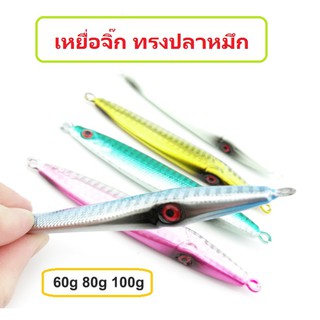 [[ PongFishing ]] เหยื่อจิ๊ก ทรงปลาหมึก ขนาด 60กรัม  80กรัม และ 100กรัม มี 5 สี งานทะเลต้องมี เหยื่อสามัญประจำกล่อง