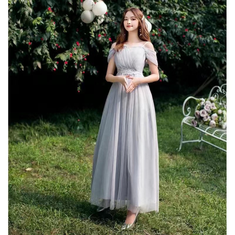 ชุดเพื่อนเจ้าสาวสีเทาชุดเดรสยาวแม็กซี่เดรสน้องสาวชุดนักเรียนใหม่ไซส์ใหญ่ - รูปที่ 5