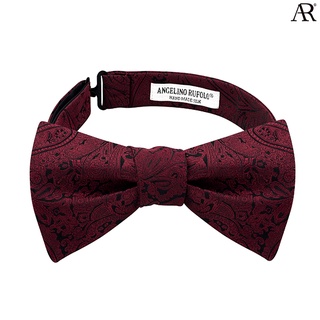 ANGELINO RUFOLO Bow Tie Tying(โบว์หูกระต่ายแบบผูกเอง) ผ้าไหมทออิตาลี่คุณภาพเยี่ยม ดีไซน์ Plain สีเลือดหมู/น้ำเงิน/ดำ/เทา