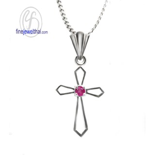 Finejewelthai จี้ทับทิม-จี้เงิน-จี้พลอย-จี้ไม้กางเขน-พลอยประจำเดือนเกิด/ Ruby-Pendant-Silver925 - P1021rb