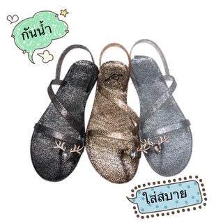 ( 614 กวาง ) ตอกหมุด เนื้อยางแก้วกากเพชร สวมรัดส้น size:36-40 in stock!