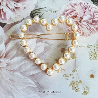 Pearl Heart Gold Hair Clips : กิ๊บ ติดผม หัวใจ มุก