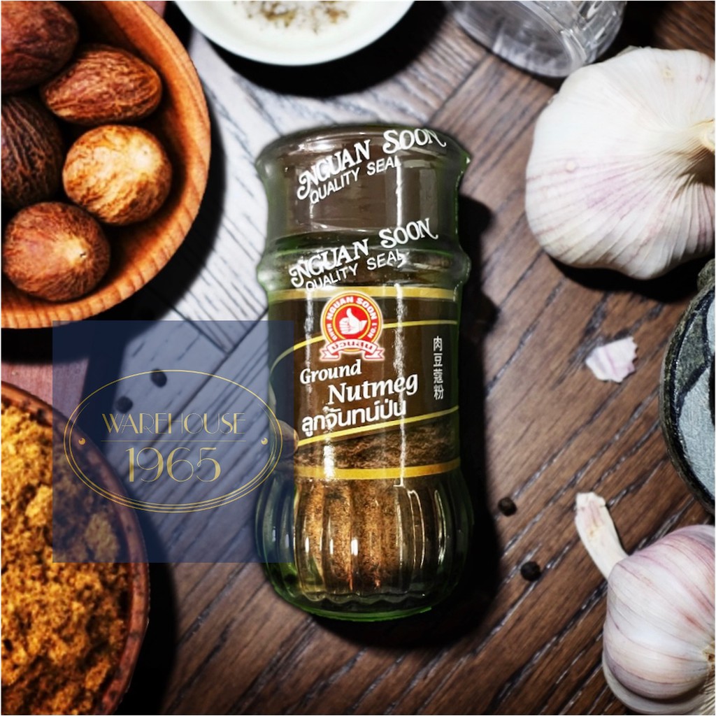 (45 g) ลูกจันทน์ นัทเม็ก จันทน์เทศป่น ง่วนสูน ตรามือที่ 1 ขวดแก้ว Nguan Soon - Natural Ground Nutmeg