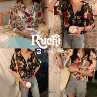 RUCHI❤️Floral Chiffon❤️ เชิ้ตแขนสั้น ลายดอก ผ้าชีฟอง ใส่สบาย ผ้าเบา พริ้ว สีสวย ลายสวย มากี่ทีก็หมดไวน้า