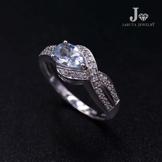 “ไขว้หยดน้ำ” แหวนเงินแท้ 925 ฝัง Aquamarine สีฟ้าอ่อน | Jaruta Jewelry