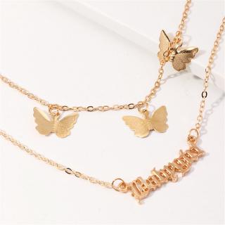 [COD] Double Layer Popular Butterfly Necklace Women Fashion Character Letter Babygirl Neck Ornaments