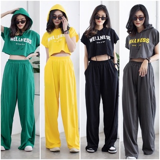 New Arrival !!!!! Sporty &amp; Rish Crop Set  เสื้อครอปรูดเอว ทรง oversize แขนสั้นสกรีน Health &amp; Wellness มาพร้อมกางเกงขาสั้