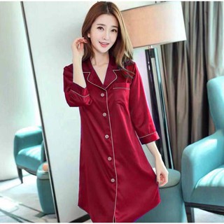 2266 ชุดนอนกระโปรงแขน 3 ส่วนคอปก ผ้าซาติน ใส่สบายน่ารักๆ ไม่…