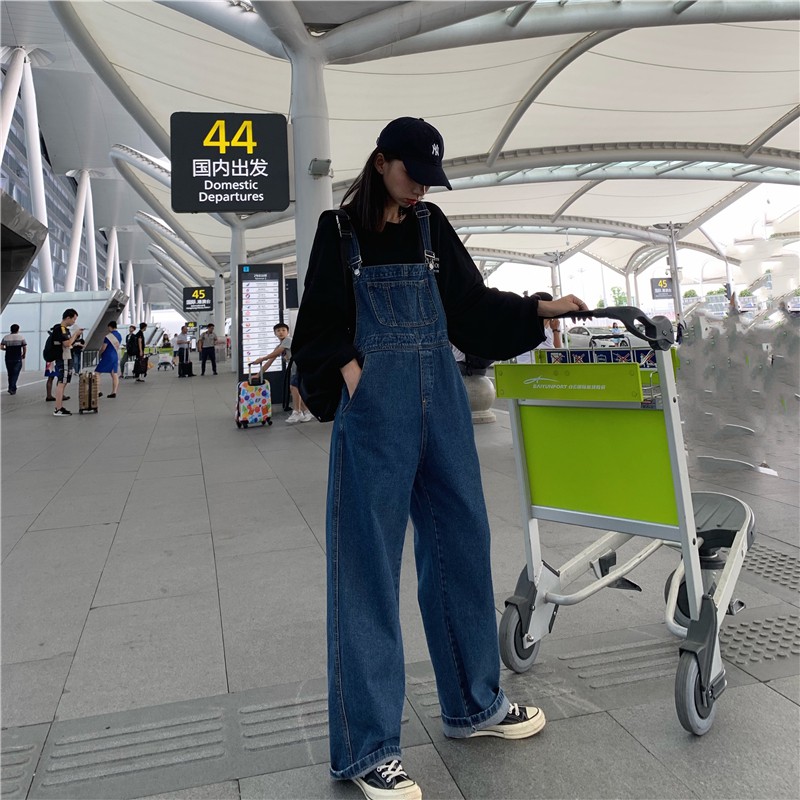 Jean denim Overall เอี๊ยมยีนส์ ขาทรงกระบอก แฟชั่น 468 ripped straps ชาย/หญิงใส่ได้