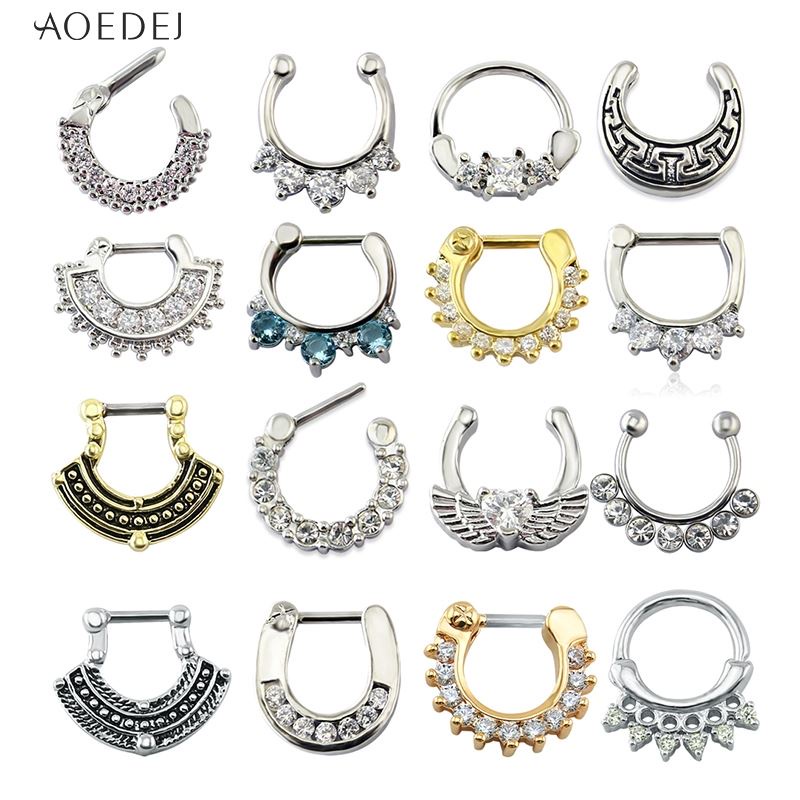 16g Nose Septum Rings Crystal Fake Nose Ring Round Shape Nose Septum Clicker Piercing Body 1361