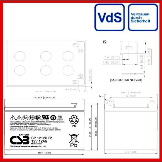CSB Battery รุ่น GP12120 -12V 12Ah- ใช้กับเครื่องสำรองไฟ (UPS) APC และ ...