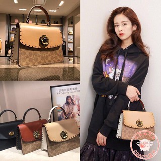 ของแท้ 💯%Coach F53349 newclassic logo canvas rivet PARKER กระเป๋าถือ กระเป๋าสะพายย้อนยุค