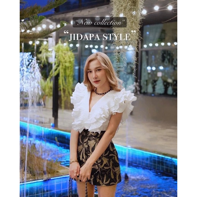 งานป้าย Jidapa Style จั้มสั้นงานตัด🖤Mสีดำ