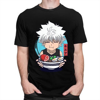 แฟชั่น เสื้อยืดคอกลม แขนสั้น ผ้าฝ้าย พิมพ์ลายอนิเมะ Killua Zoldyck Eats Ramen Favorite Food Noodles สําหรับผู้ชาย