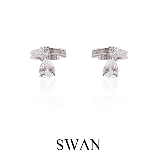 SWAN - Pear Drop Cuff ต่างหูหนีบเงินแท้ คล้องหู ไม่ต้องเจาะ ฝังเพชรคิวบิกเซอร์โคเนีย cubic zirconia ทรงหยดน้ำ