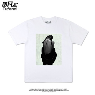 Backless design high street t-shirt portrait beauty print male T-shirtเสื้อยืด