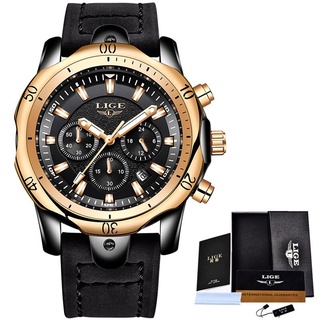 2018 LIGE Mens Watches Brand Luxury Gold Quartz Watch Men Casual Leather Military Waterproof Sport Wrist