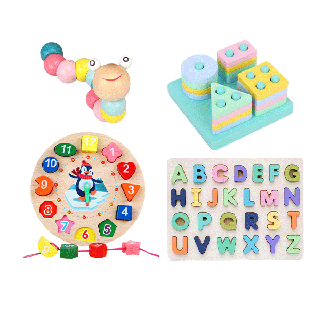 [พร้อมส่ง] Wooden toddler toys ของเล่นไม้ ไม้ เสริมพัฒนาการ บล๊อคไม้เลขาคณิต ตัวต่อรูปทรง เหมาะกับเด็ก 6เดือน-3ขวบ