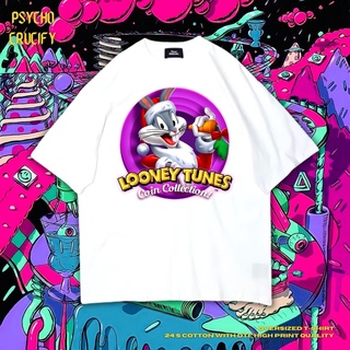 Psycho Crucify "Looney Tunes Coin Collection!" เสื้อยืด ขนาดใหญ่ | สีขาว | เสื้อยืด พิมพ์ลาย Looney Tunes Coin Collectio