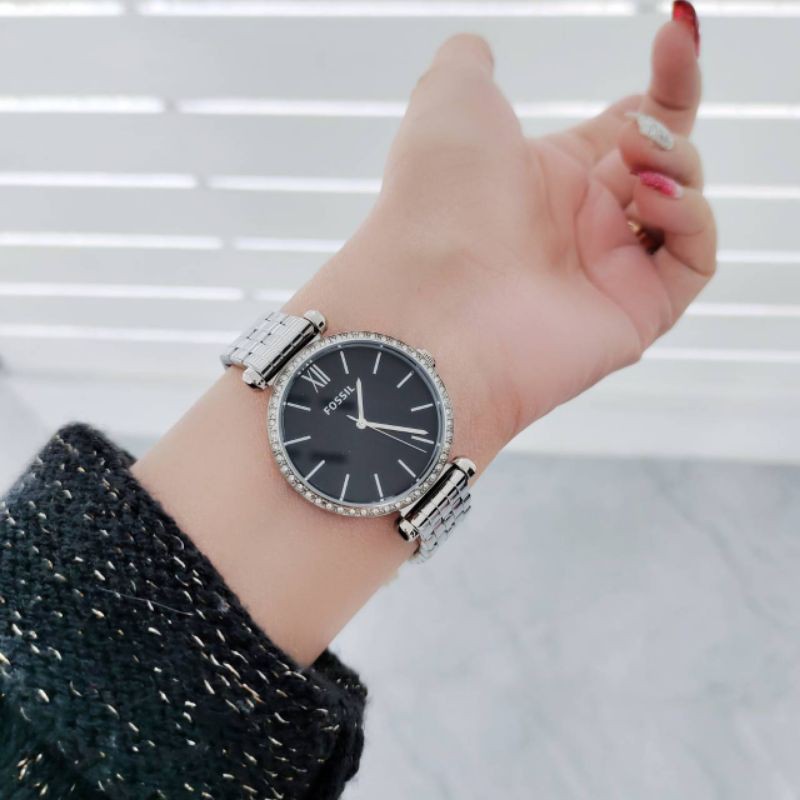 🎀 ส่งฟรี นาฬิกาผู้หญิง BQ3496 ขนาด 36 mm. สีเงิน-ปัดดำ Fossil Women's Tillie Three-Hand Stainless Steel Watch