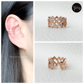 มาเพิ่มแล้วค่ะ🌈 Ear Cuff งานเพชรซิกแซก 2 แถว สี Pink Gold  เกี่ยวหู หนีบหู ( 1 ชิ้น )