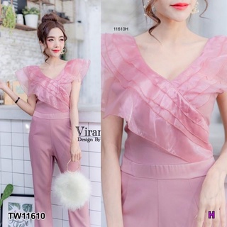 11610 Jumpsuit จั๊มสูทยาว อกแต่งระบาย ผ้าแก้ว Long jumpsuit, ruffled chest, glass cloth