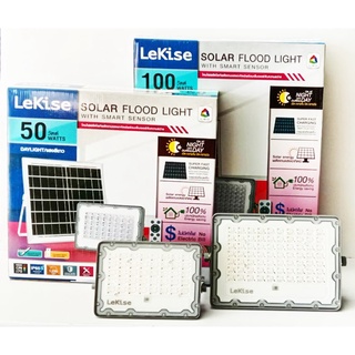 ชุดโซล่าเซลล์ 100W. LeKise(เลกิเซ่) โคมไฟฟลัดไลท์โซล่าเซลล์ LED 100 วัตต์ แสงขาว