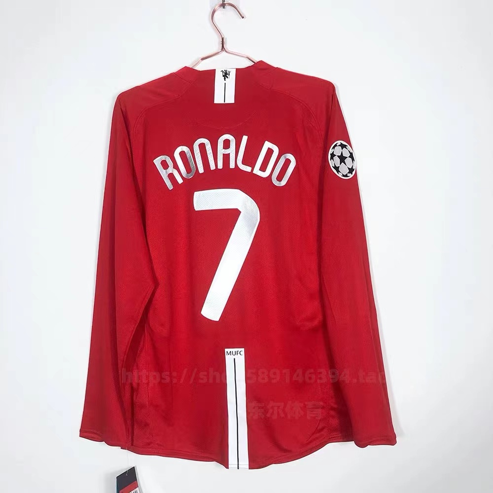 เสื้อกีฬาแขนยาว ลายทีมชาติฟุตบอล Manchester United 2007-2008 ชุดเหย้า RONALDO 7