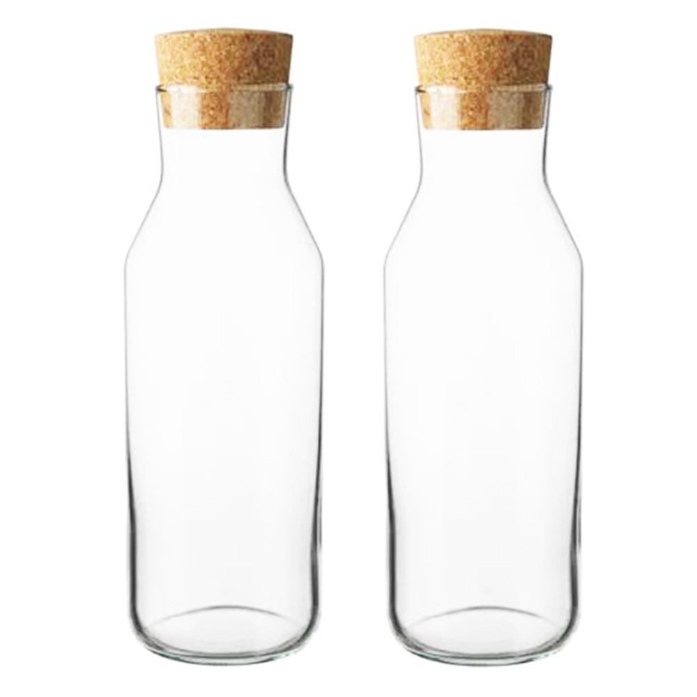 ขวดน้ํา ขวดแก้ว ขวดน้ำสวยๆ ขวดแก้วใส่น้ำดื่ม ขนาด 1ลิตร (2 ขวด)Carafe Glass Bottle with Cork Stopper