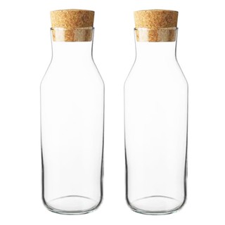 ขวดน้ํา ขวดแก้ว ขวดน้ำสวยๆ ขวดแก้วใส่น้ำดื่ม ขนาด 1ลิตร (2 ขวด)Carafe Glass Bottle with Cork Stopper 1 L(2bottles)