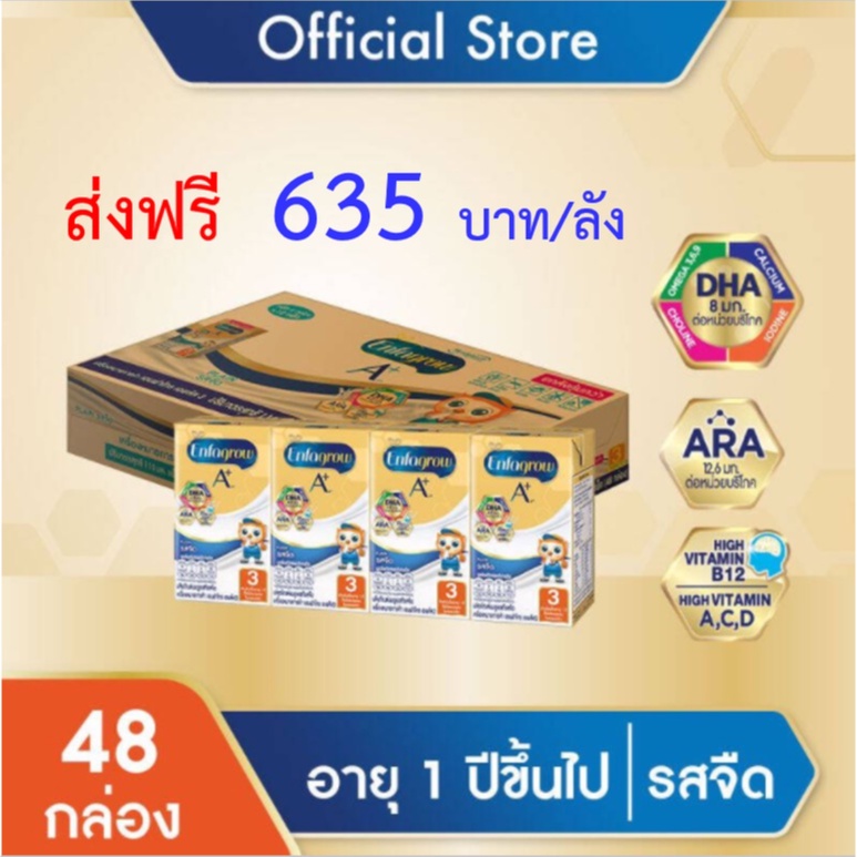 (ค่าส่ง45฿) เอนฟาโกร เอพลัส A+ สูตร 3 รสจืด นมกล่อง ยูเอชที สำหรับ เด็ก ขนาด 110 มล. 48 กล่อง/ลัง 11