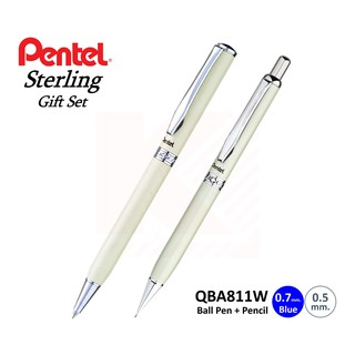 ชุดปากกาลูกลื่น+ดินสอ Pentel QBA811W ด้ามสีขาวงาช้าง