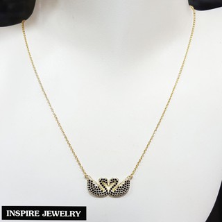 Inspire Jewelry ,ชุดเซ็ท สร้อยคอ พร้อมจี้หงส์คู่นิลแท้ หุ้มทองแท้ 100% 24K พร้อมกล่องกำมะหยี่