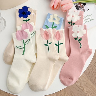 1Pair Stereo Tulip Socks Ins Japanese Cute Soft Comfortable Breathable Girls Mid-tube Socks