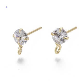 ต่างหูทองเหลืองไมโคร Cubic Zirconia Stud Earrings 8.5X5.5 มม. และ 925 เงินสเตอร์ลิง: 0.7 มม. จํานวน 2 ชิ้น