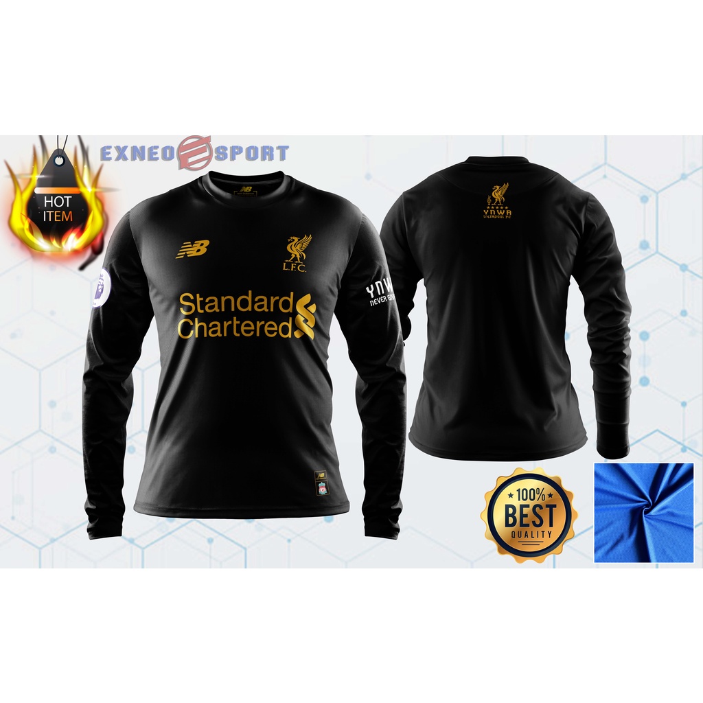 เสื้อกีฬาแขนยาว ผ้าไมโครไฟเบอร์ ลาย New Balance Liverpool FC สีทอง