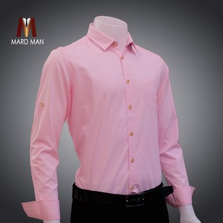 Mardman เสื้อเชิ้ตผู้ชาย ทรงเข้ารูป แขนยาวลายทางขาว สีชมพู ราคาถูก