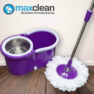 Spin mop 360 ชุดไม้ถูพื้นพร้อมถังปั่นสแตนเลส Maxclean