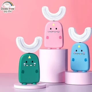 DODOLOVE แปรงสีฟันซิลิโคน รูปตัว U หมุนได้ 360 องศา แปรงสีฟันสำหรับเด็ก ทรงไดโนเสาร์