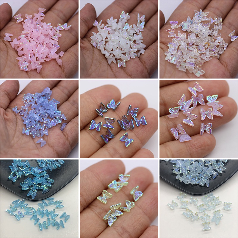 ลูกปัด รูปผีเสื้อ ขนาด 6 มม. ไม่มีรู สําหรับตกแต่งเล็บ DIY 50 ชิ้น ต่อแพ็ก