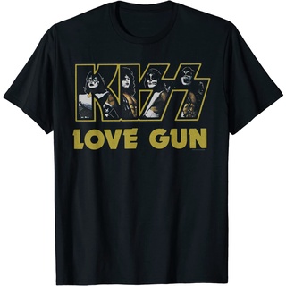 เสื้อยืดผ้าฝ้ายพรีเมี่ยม เสื้อยืด พิมพ์ลายโลโก้ Kiss Love Gun สําหรับผู้ใหญ่