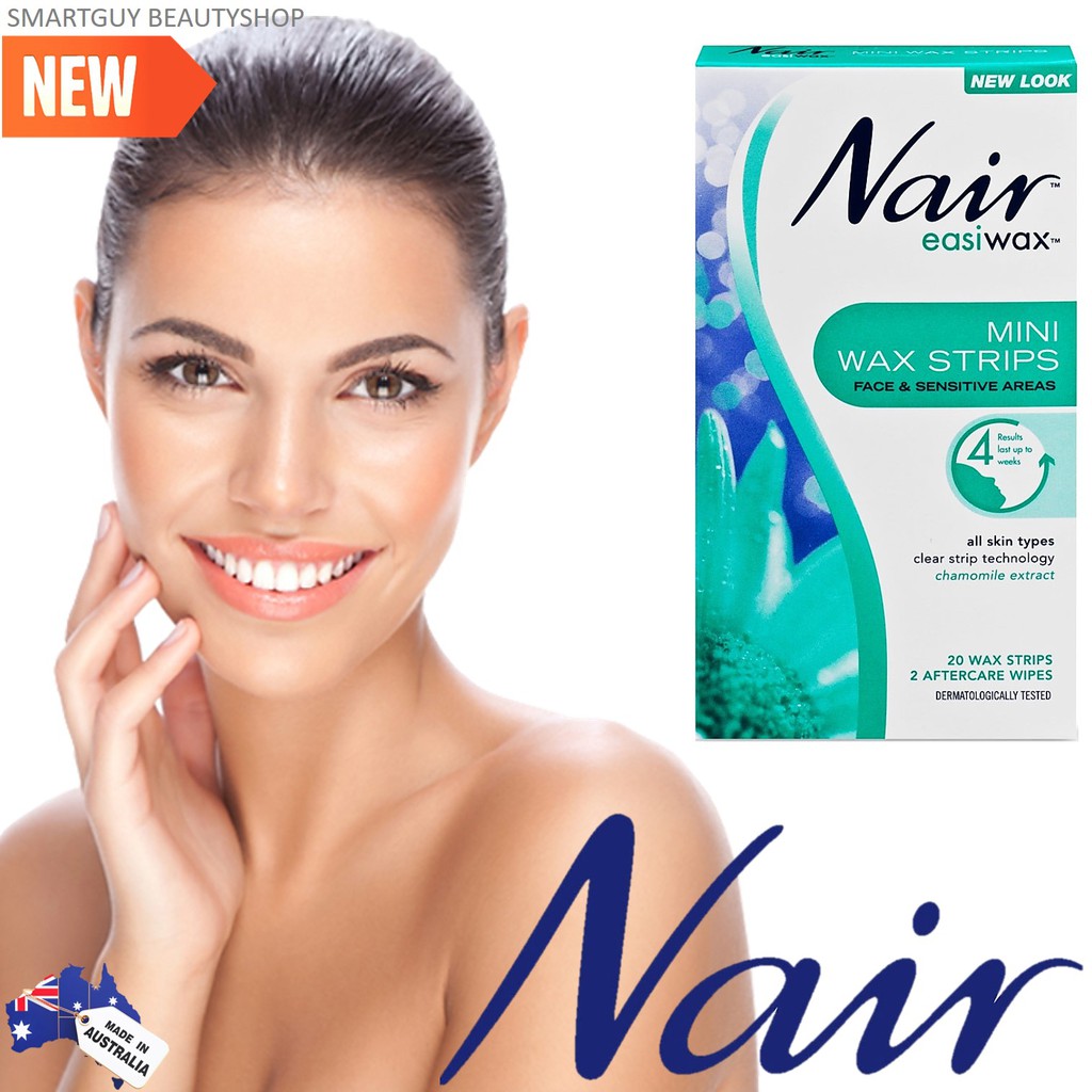 Nair Easiwax Wax Strips Mini 20 WAX STRIPS ผลิตภัณฑ์กำจัดขนแบบแผ่นสูตรอ่อนโยนสำหรับผิวแพ้ง่ายสินค้าน