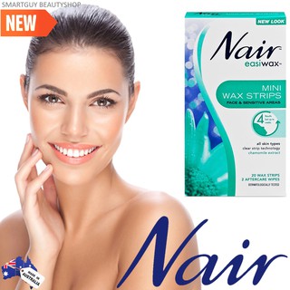 Nair Easiwax Wax Strips Mini 20 WAX STRIPS ผลิตภัณฑ์กำจัดขนแบบแผ่นสูตรอ่อนโยนสำหรับผิวแพ้ง่ายสินค้านำเข้าจากต่างประเทศ