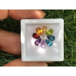 พลอยเนื้ออ่อนแฟนซี 9 สี ทรงหยดน้ำ 8 สี ขนาด 6x4 mm. , เม็ดกลาง พลอยไวท์โทปาส ทรงกลม 4 mm. พลอย พลอยแท้ โกเมน อเมทิสต์