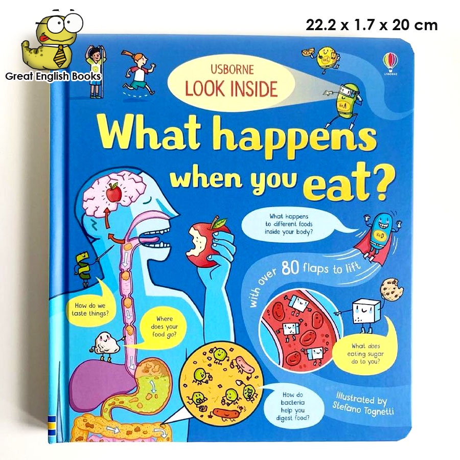 (ใช้โค้ดรับcoinคืน10%ได้) พร้อมส่ง หนังสือบอร์ดบุ๊ค Usborne Look Inside What Happens When You Eat