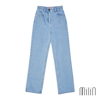 [MILIN] Boyfriend Bling Straight leg boyfriend Jeans with crystal embellishment กางเกงขายาวแต่งคริสตัล LIGHT DENIM