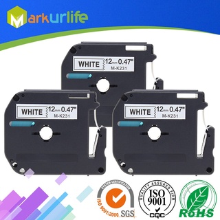 3 PCS for Brother P-Touch printer MK231 M-K231 M231  Laminated Label Tape work for 12mm (1/2&amp;quot;) x 8m Black on White